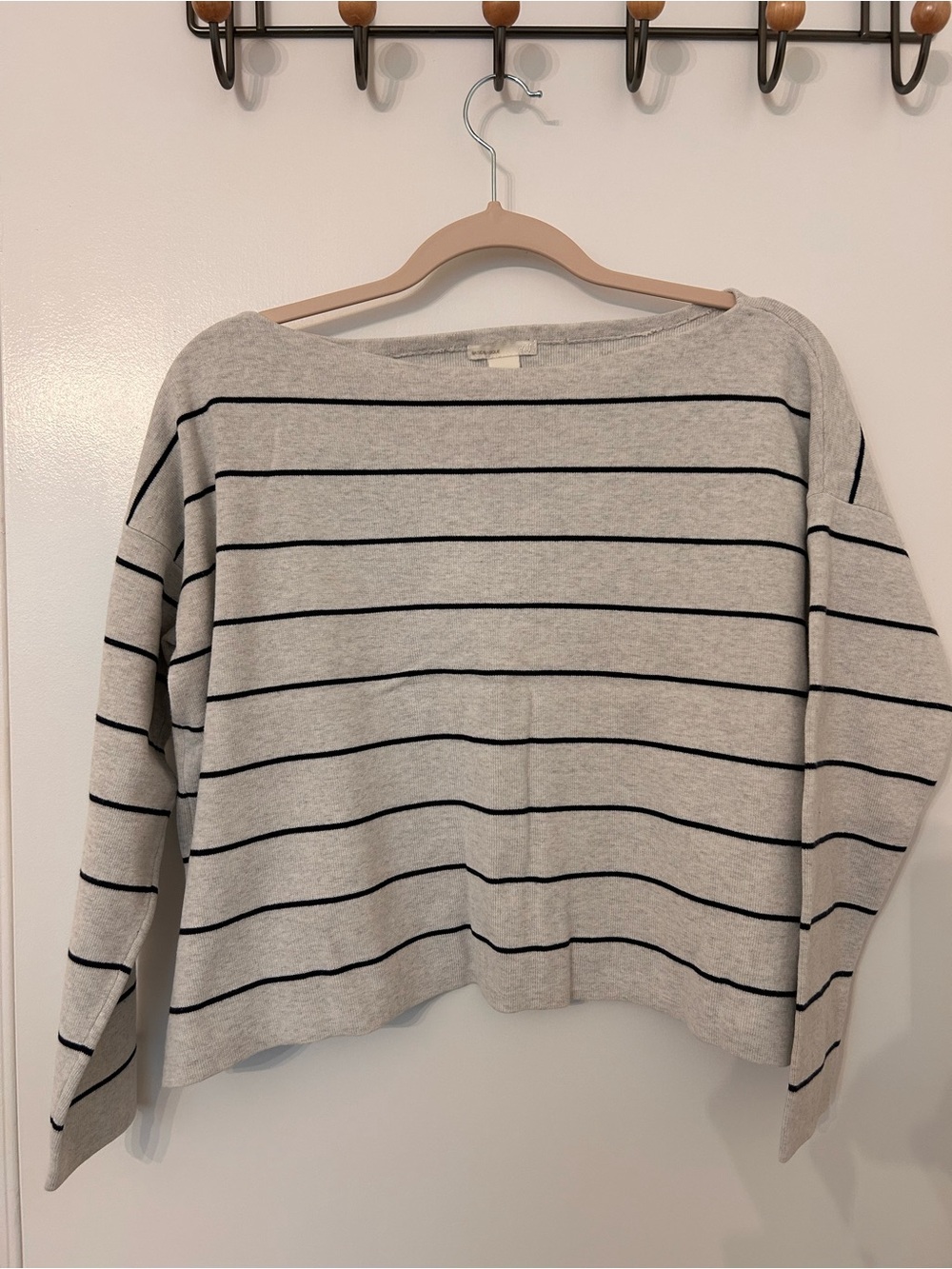 H&M Light Gray Boatneck Sweater with Black Stripes